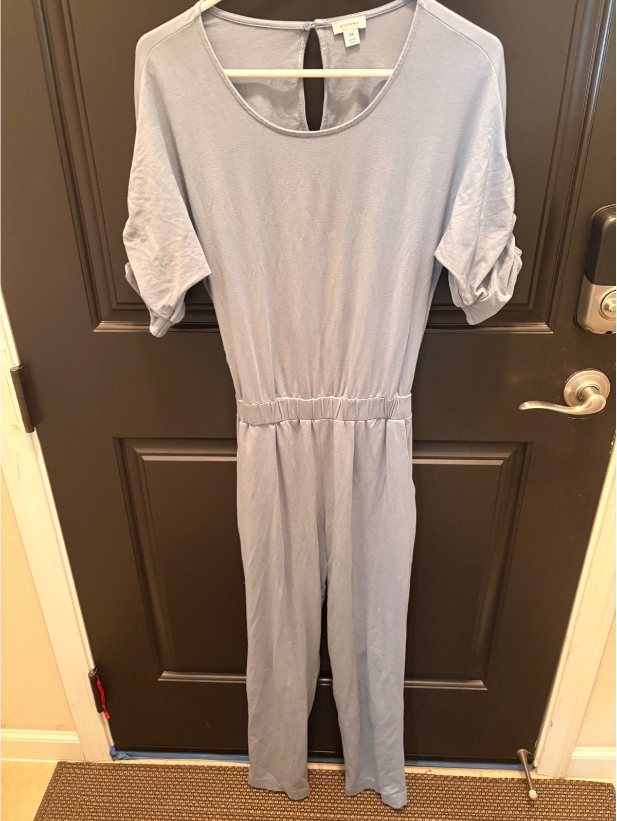 Cuyana Light Blue Jumpsuit Organic Cotton Modal Spandex Relaxed Fit Xs